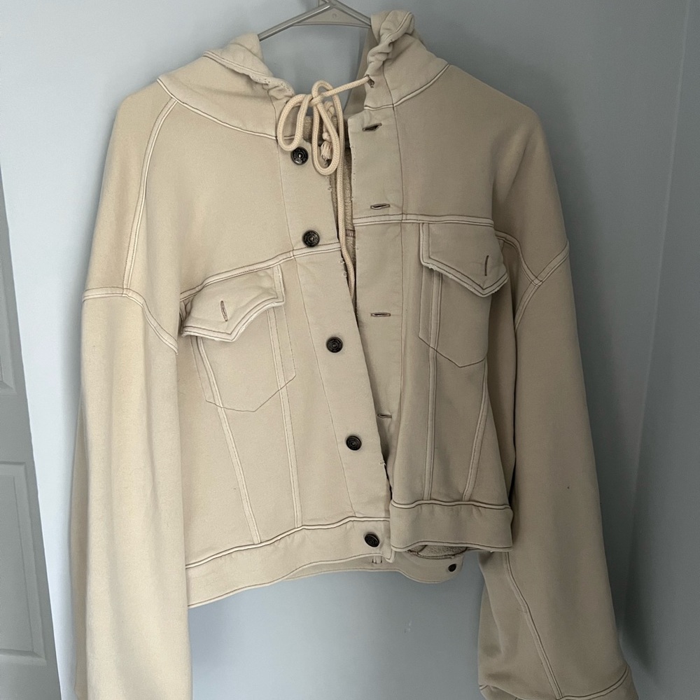 Free People cropped button up hoodie